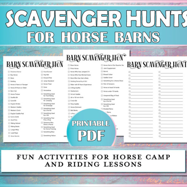 Barn scavenger hunt for horse camp, horse kids, and horseback riding lesson students.