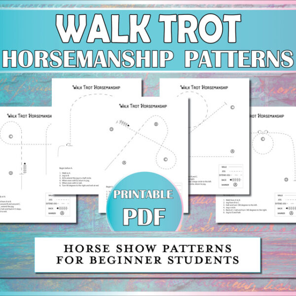 Walk trot horsemanship patterns for beginner horseback riders to practice riding skills for horse shows.